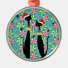 Mid Century Modern Atomic Era Cool Cat Peppermint Metalen Ornament