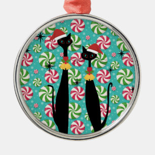 Mid Century Modern Atomic Era Cool Cat Peppermint Metalen Ornament