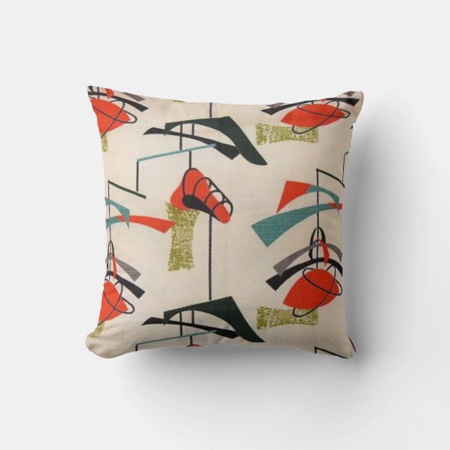 Mid Century Modern Atomic Mobile Fabric Pillow Kussen (Voorkant)