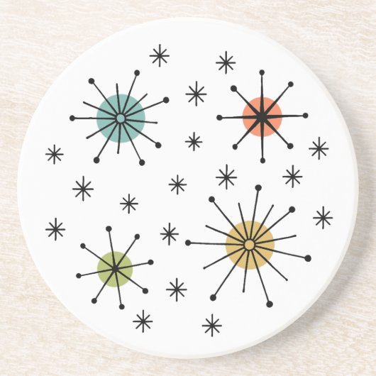 Mid Century Modern Atomic Starburst Pattern Zandsteen Onderzetter (Voorkant)
