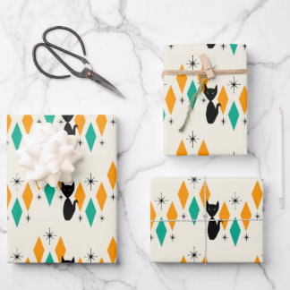 Mid Century Modern Atomic Starbursts Diamonds Cat Inpakpapier Vel