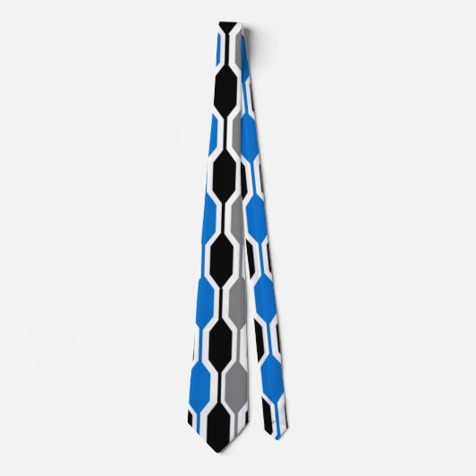 Mid-Century Modern Black, Blue en Grey Hexagons Stropdas (Voorkant)