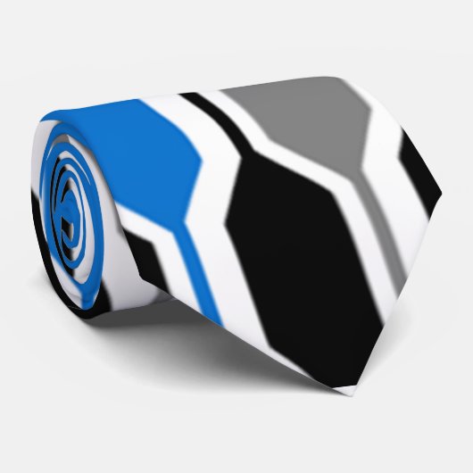 Mid-Century Modern Black, Blue en Grey Hexagons Stropdas (Opgerold)