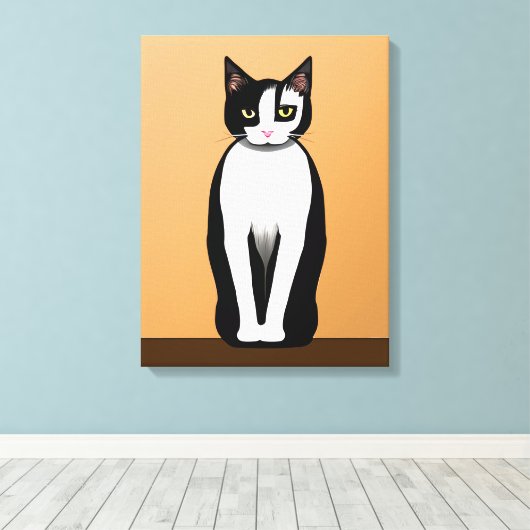 Mid Century Modern Black en White Cat Canvas Afdruk (Insitu (Houten vloer))