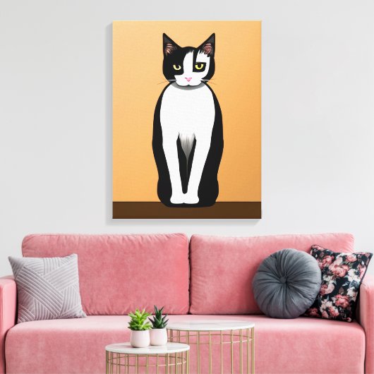 Mid Century Modern Black en White Cat Canvas Afdruk (Insitu (Woonkamer))