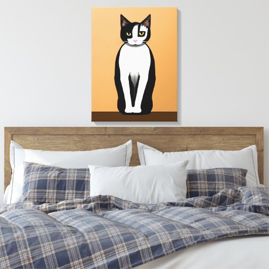 Mid Century Modern Black en White Cat Canvas Afdruk (Insitu (Slaapkamer))