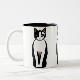 Mid Century Modern Black en White Cat Tweekleurige Koffiemok