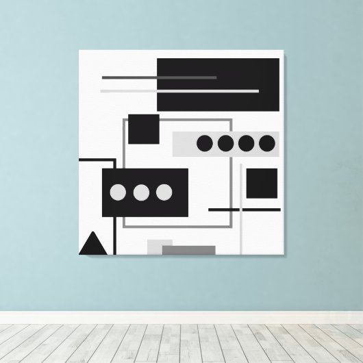Mid Century Modern Black, grijs wit Abstract Canvas Afdruk (Insitu (Houten vloer))