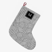 Mid Century Modern Black White Monogrammed Initial Grote Kerstsok (Voorkant (Hangend))