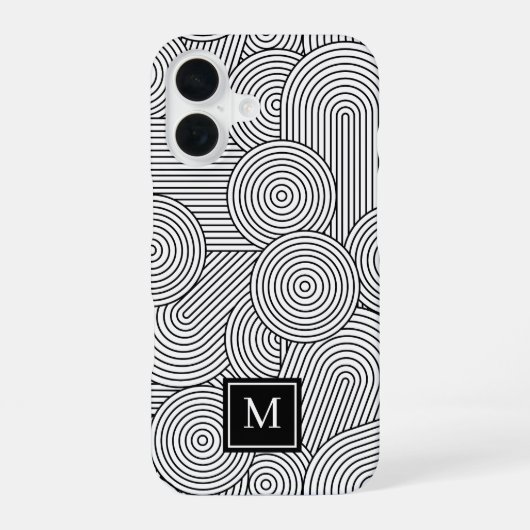 Mid Century Modern Black White Monogrammed Initial iPhone 16 Hoesje (Achterkant)