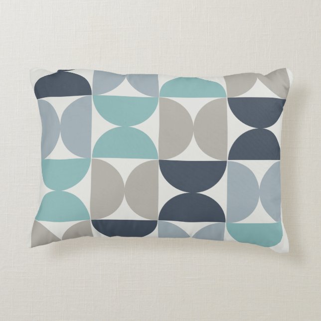 Mid-Century Modern blauw en grijs Accent Kussen (Achterkant)