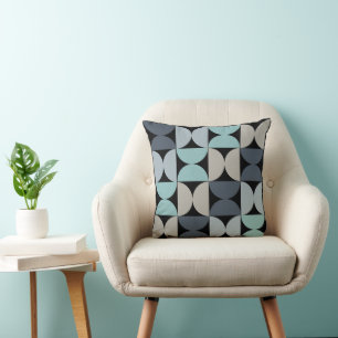 Mid-Century Modern blauw en grijs Kussen