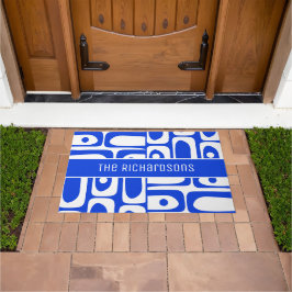Mid Century Modern Blauw en Wit Gepersonaliseerd Deurmat
