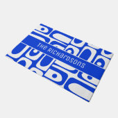 Mid Century Modern Blauw en Wit Gepersonaliseerd Deurmat (Schuin)