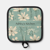 Mid Century Modern Bloem Daisy Aangepaste Naam Pannenlap (Voorkant)