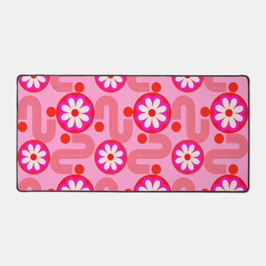 Mid Century Modern Bloempatroon Roze Retro Bureaumat (Voorkant)