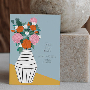 Mid Century Modern Bloemrijke Folk Vaas Huwelijk Kaart