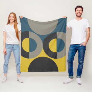 Mid-Century Modern Blue yellow Gunmetal Fleece Deken