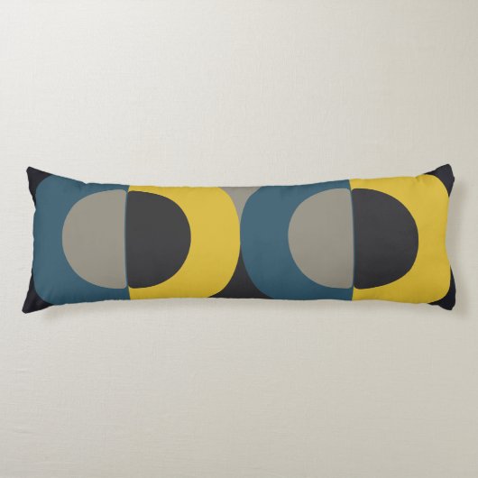 Mid-Century Modern Blue yellow Gunmetal Lichaamskussen (Voorkant)