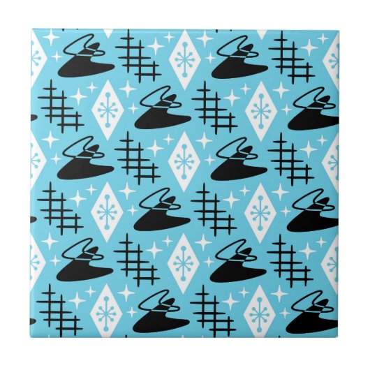 Mid Century Modern Boomerang Pattern Tegeltje (Voorkant)