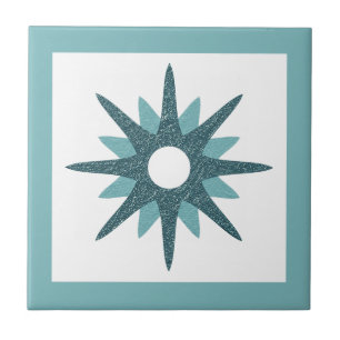 Mid-Century Modern Bright Turquoise Starburst Tegeltje