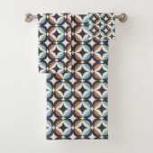 Mid-Century Modern Brown & Blauwgroen Pattern Bad Handdoek (Insitu)