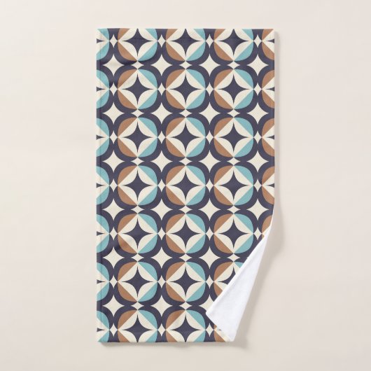 Mid-Century Modern Brown & Blauwgroen Pattern Bad Handdoek (Handdoek)