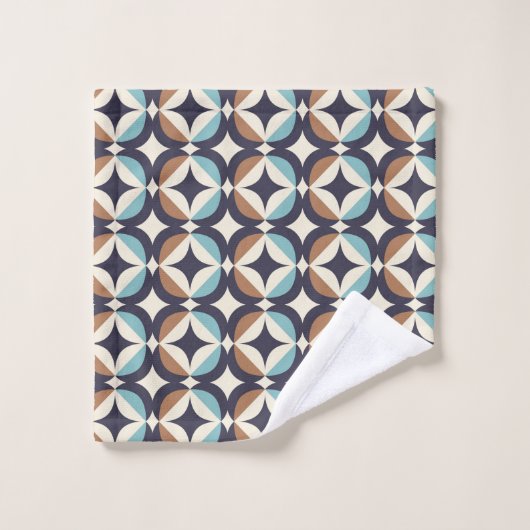 Mid-Century Modern Brown & Blauwgroen Pattern Bad Handdoek (Wasdoekje)