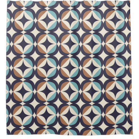 Mid-Century Modern Brown & Blauwgroen Pattern Douchegordijn (Voorkant)