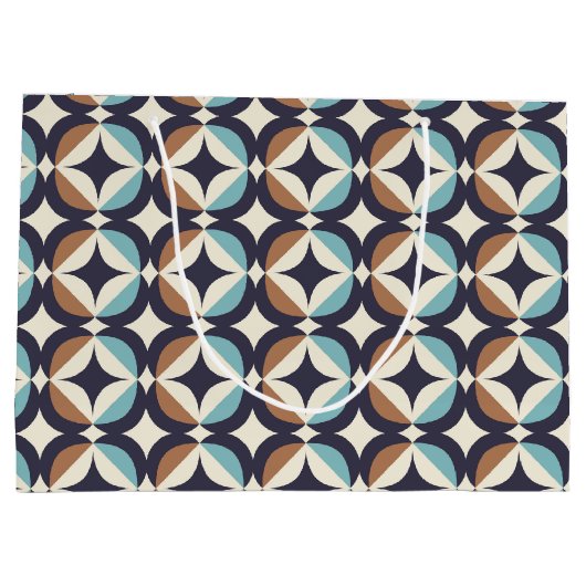 Mid-Century Modern Brown & Blauwgroen Pattern Groot Cadeauzakje (Achterkant)