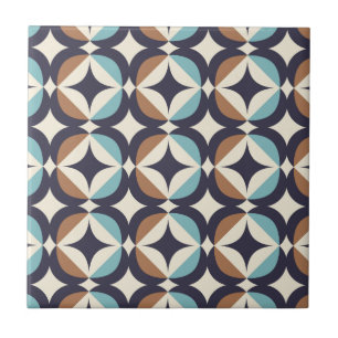 Mid-Century Modern Brown & Blauwgroen Pattern Tegeltje