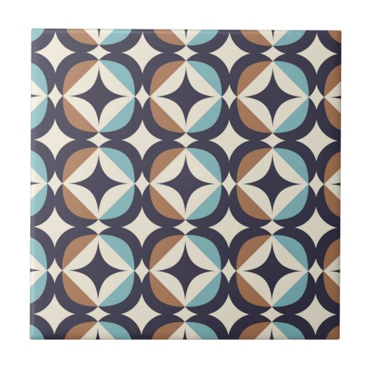 Mid-Century Modern Brown & Blauwgroen Pattern Tegeltje (Voorkant)
