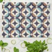 Mid-Century Modern Brown & Blauwgroen Pattern Theedoek (Gevouwen)