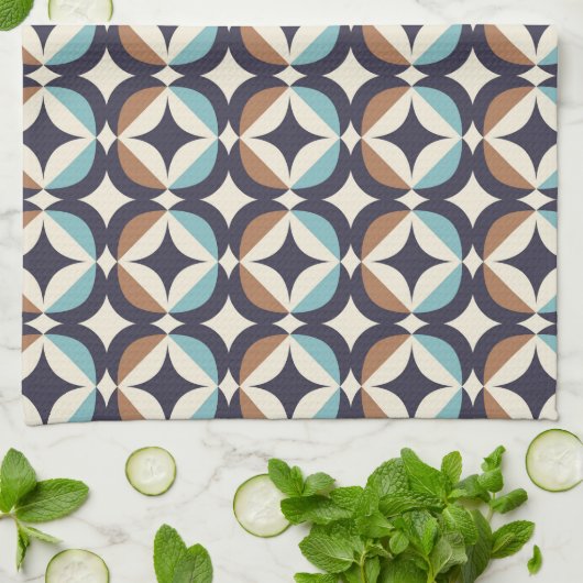 Mid-Century Modern Brown & Blauwgroen Pattern Theedoek (Gevouwen)