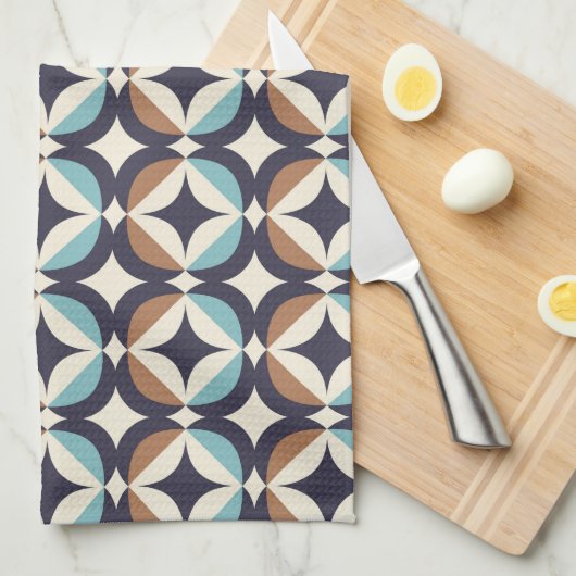 Mid-Century Modern Brown & Blauwgroen Pattern Theedoek (Quarter Fold)