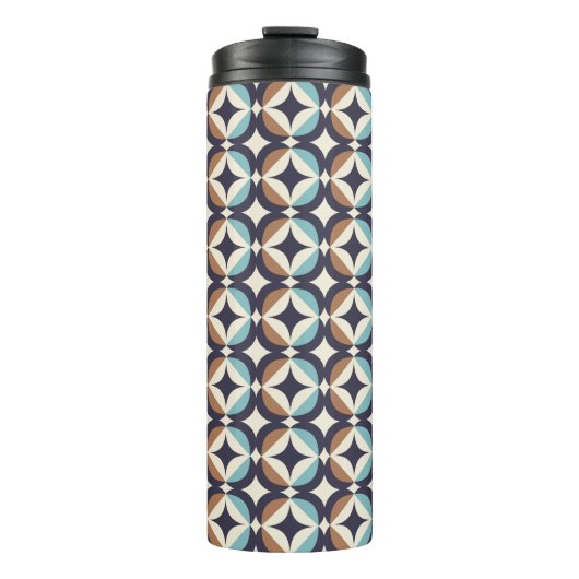 Mid-Century Modern Brown & Blauwgroen Pattern Thermosbeker (Voorkant)