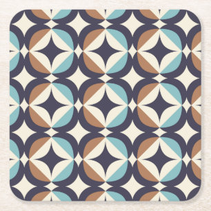 Mid-Century Modern Brown & Blauwgroen Pattern Vierkante Kartonnen Onderzetter