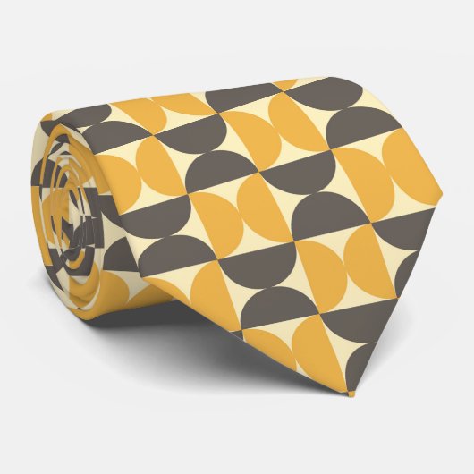 Mid-Century Modern Brown & Gold Pattern Stropdas (Opgerold)