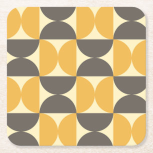 Mid-Century Modern Brown & Gold Pattern Vierkante Kartonnen Onderzetter