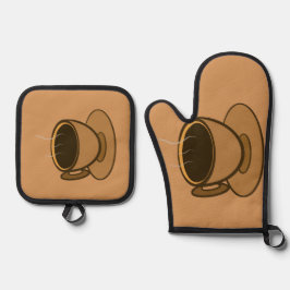 Mid Century Modern Bruin Gezellige Koffie Cup Ovenwant & Pannenlap Set