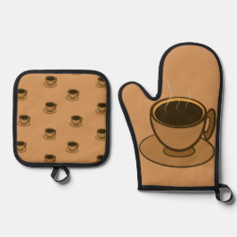 Mid Century Modern Bruin Gezellige Koffiewinkel Ovenwant & Pannenlap Set