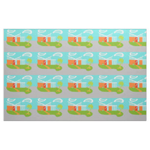 Mid Century Modern Cartoon House Fabric Stof