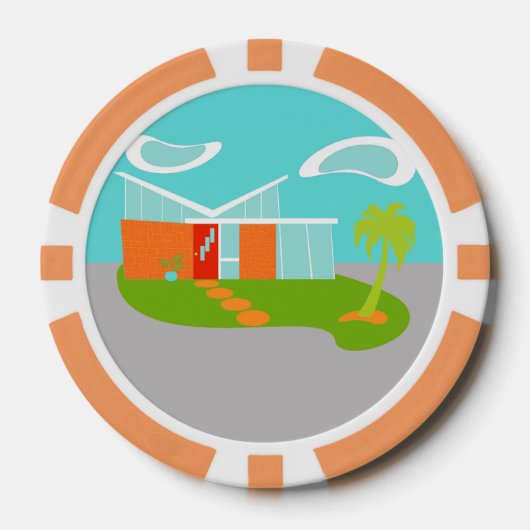 Mid Century Modern Cartoon House Poker Chips (Voorkant)