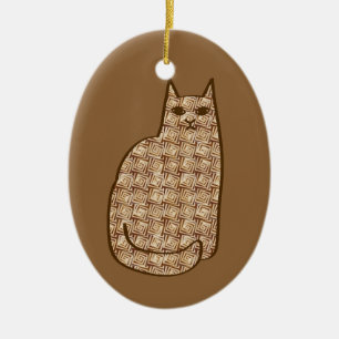 Mid-Century Modern Cat, Beige en Light Brown Keramisch Ornament