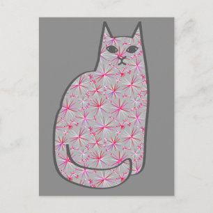 Mid-Century Modern Cat, Grijs / Grijs en Roze Briefkaart