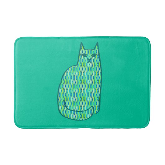 Mid-Century Modern Cat, Mint en Lime Green Badmat (Voorkant)