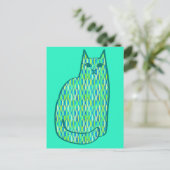 Mid-Century Modern Cat, Mint en Lime Green Briefkaart (Staand voorkant)