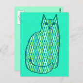 Mid-Century Modern Cat, Mint en Lime Green Briefkaart (Voorkant / Achterkant)