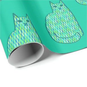 Mid-Century Modern Cat, Mint en Lime Green Cadeaupapier