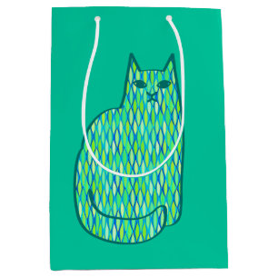 Mid-Century Modern Cat, Mint en Lime Green Medium Cadeauzakje